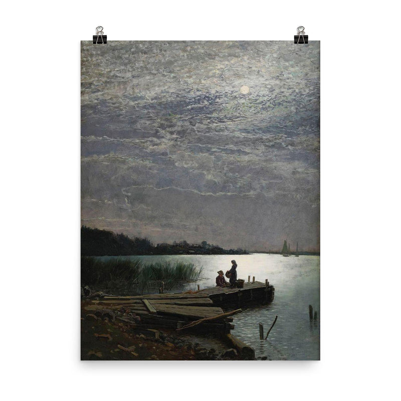 Moonlight Over Coastal Landscape by Oscar Torna, 1882 poster on a plain backdrop in size 8