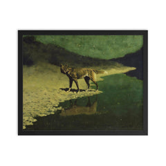Moonlight Wolf by Frederic Remington framed print on a plain backdrop in size 16"x20".