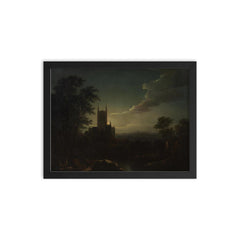 Moonlit Cathedral with River by Henry Pether framed print on a plain backdrop in size 12"x16".