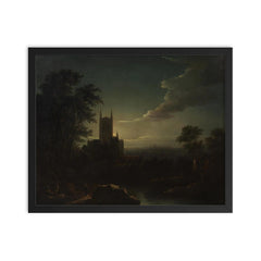 Moonlit Cathedral with River by Henry Pether framed print on a plain backdrop in size 16"x20".
