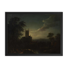 Moonlit Cathedral with River by Henry Pether framed print on a plain backdrop in size 18"x24".