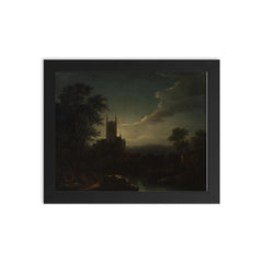 Moonlit Cathedral with River by Henry Pether framed print on a plain backdrop in size 8"x10".
