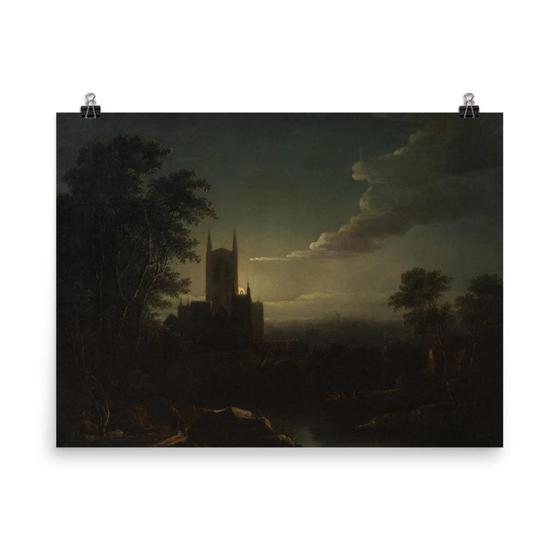 Moonlit Cathedral with River by Henry Pether poster on a plain backdrop in size 8