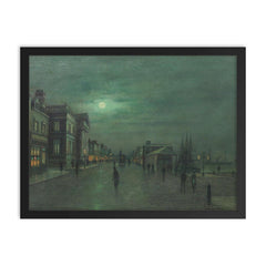 Moonlit Glasgow Docks by John Atkinson Grimshaw framed print on a plain backdrop in size 18"x24".