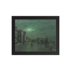 Moonlit Glasgow Docks by John Atkinson Grimshaw framed print on a plain backdrop in size 8"x10".