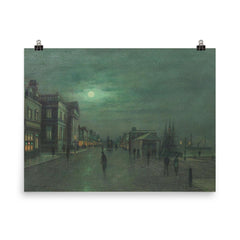 Moonlit Glasgow Docks by John Atkinson Grimshaw poster on a plain backdrop in size 8"x10".