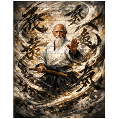 Morihei Ueshiba amid swirling calligraphic ki jigsaw puzzle