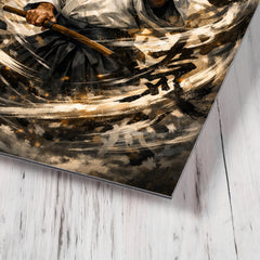 Morihei Ueshiba amid swirling calligraphic ki metal print mockup
