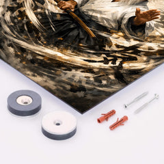 Morihei Ueshiba amid swirling calligraphic ki metal print mockup