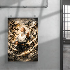Morihei Ueshiba amid swirling calligraphic ki poster 4