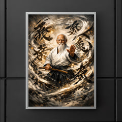 Morihei Ueshiba amid swirling calligraphic ki poster 5