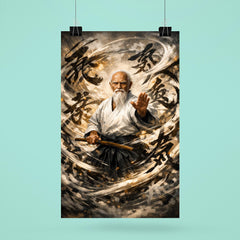Morihei Ueshiba amid swirling calligraphic ki poster 6