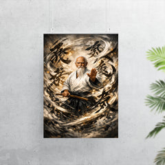Morihei Ueshiba amid swirling calligraphic ki poster 7