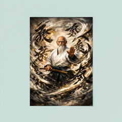 Morihei Ueshiba amid swirling calligraphic ki poster 8