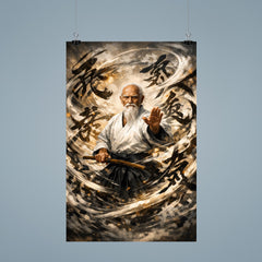 Morihei Ueshiba amid swirling calligraphic ki poster 9