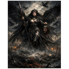 Morrigan crow goddess over battlefield mist jigsaw puzzle
