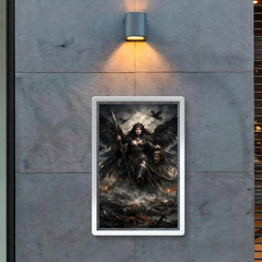 Morrigan crow goddess over battlefield mist poster 2