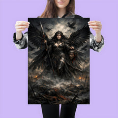 Morrigan crow goddess over battlefield mist poster 3