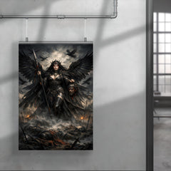 Morrigan crow goddess over battlefield mist poster 4