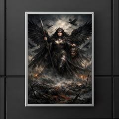 Morrigan crow goddess over battlefield mist poster 5