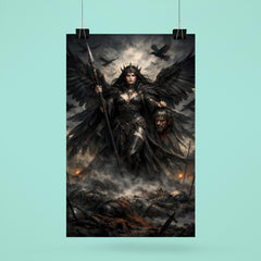 Morrigan crow goddess over battlefield mist poster 6