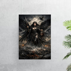 Morrigan crow goddess over battlefield mist poster 7