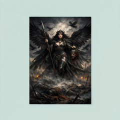Morrigan crow goddess over battlefield mist poster 8