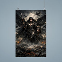 Morrigan crow goddess over battlefield mist poster 9