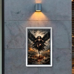 Morrigan crow winged over a battlefield river poster 2