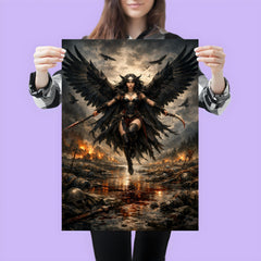 Morrigan crow winged over a battlefield river poster 3