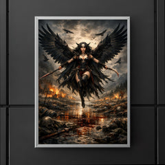 Morrigan crow winged over a battlefield river poster 5
