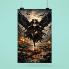Morrigan crow winged over a battlefield river poster 6