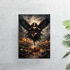 Morrigan crow winged over a battlefield river poster 7
