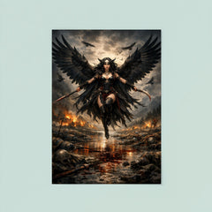 Morrigan crow winged over a battlefield river poster 8