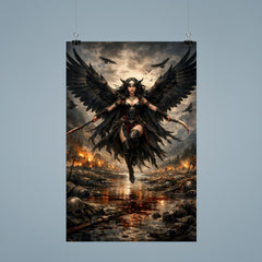 Morrigan crow winged over a battlefield river poster 9