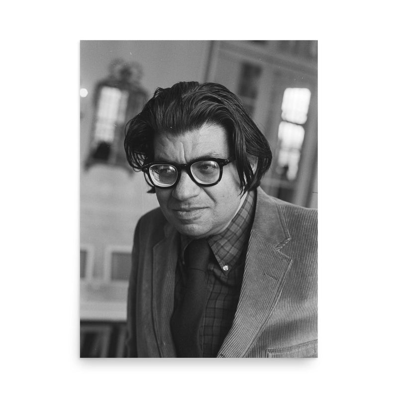 Morton Feldman poster on a plain backdrop in size 18