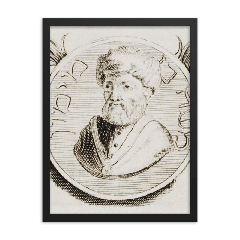 Moses Maimonides framed print on a plain backdrop in size 18
