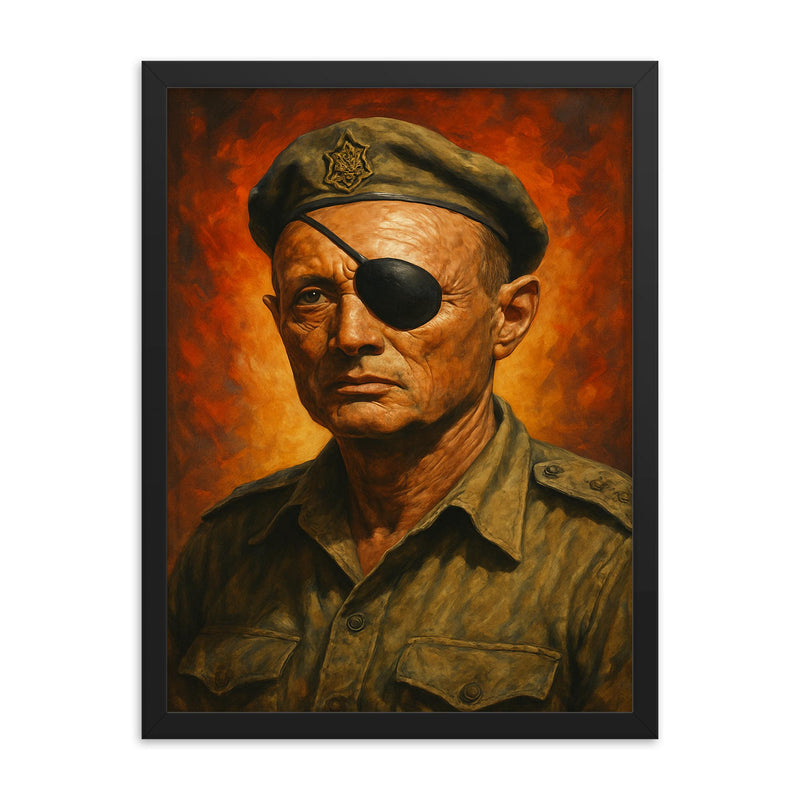 Moshe Dayan framed print on a plain backdrop in size 18