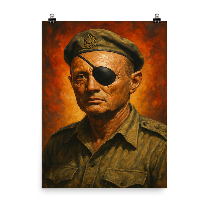 Moshe Dayan poster on a plain backdrop in size 8