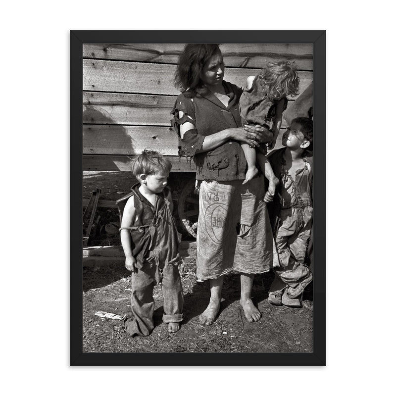 Mother and Baby of Family Living in Field on U.S. Route 70 Near the Tennessee River, March 1936 framed print on a plain backdrop in size 18