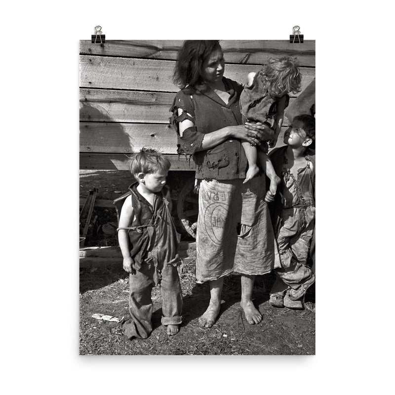 Mother and Baby of Family Living in Field on U.S. Route 70 Near the Tennessee River, March 1936 poster on a plain backdrop in size 8