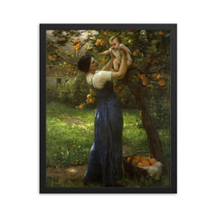 Mother and Child in an Orange Grove by Virginie Demont-Breton framed print on a plain backdrop in size 16"x20".