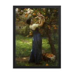 Mother and Child in an Orange Grove by Virginie Demont-Breton framed print on a plain backdrop in size 18"x24".