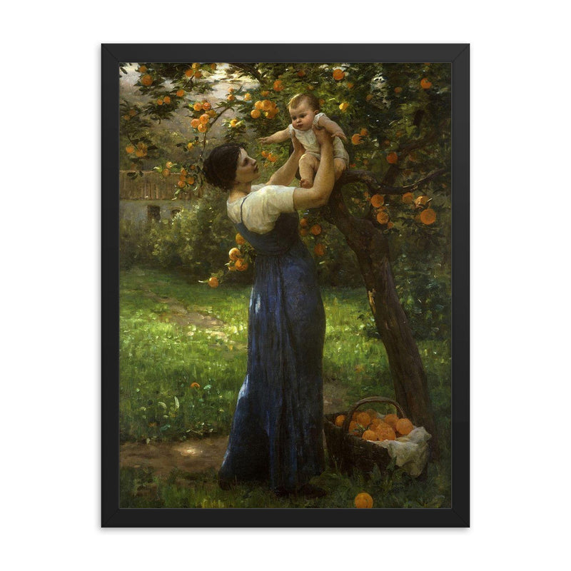 Mother and Child in an Orange Grove by Virginie Demont-Breton framed print on a plain backdrop in size 18