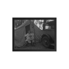 Mother and three children in a California squatter camp by Dorothea Lange framed print on a plain backdrop in size 12"x16".