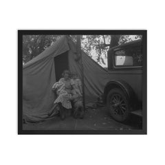 Mother and three children in a California squatter camp by Dorothea Lange framed print on a plain backdrop in size 16"x20".