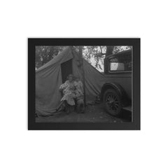 Mother and three children in a California squatter camp by Dorothea Lange framed print on a plain backdrop in size 8"x10".