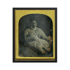 Mother Breastfeeding, ca. 1860 framed print on a plain backdrop in size 16"x20".