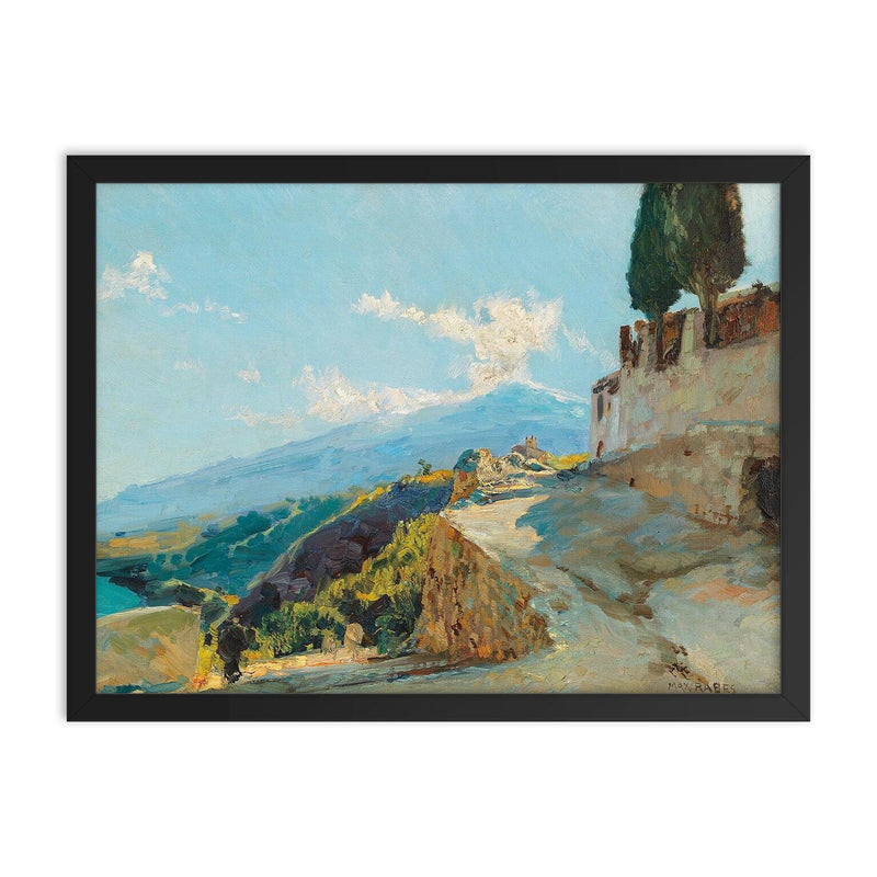 Mount Etna by Max Friedrich Ferdinand Rabes framed print on a plain backdrop in size 18