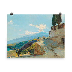 Mount Etna by Max Friedrich Ferdinand Rabes poster on a plain backdrop in size 8"x10".
